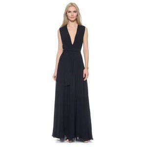 L'AGENCE Deep V Crepe Maxi Dress in Black Size 2